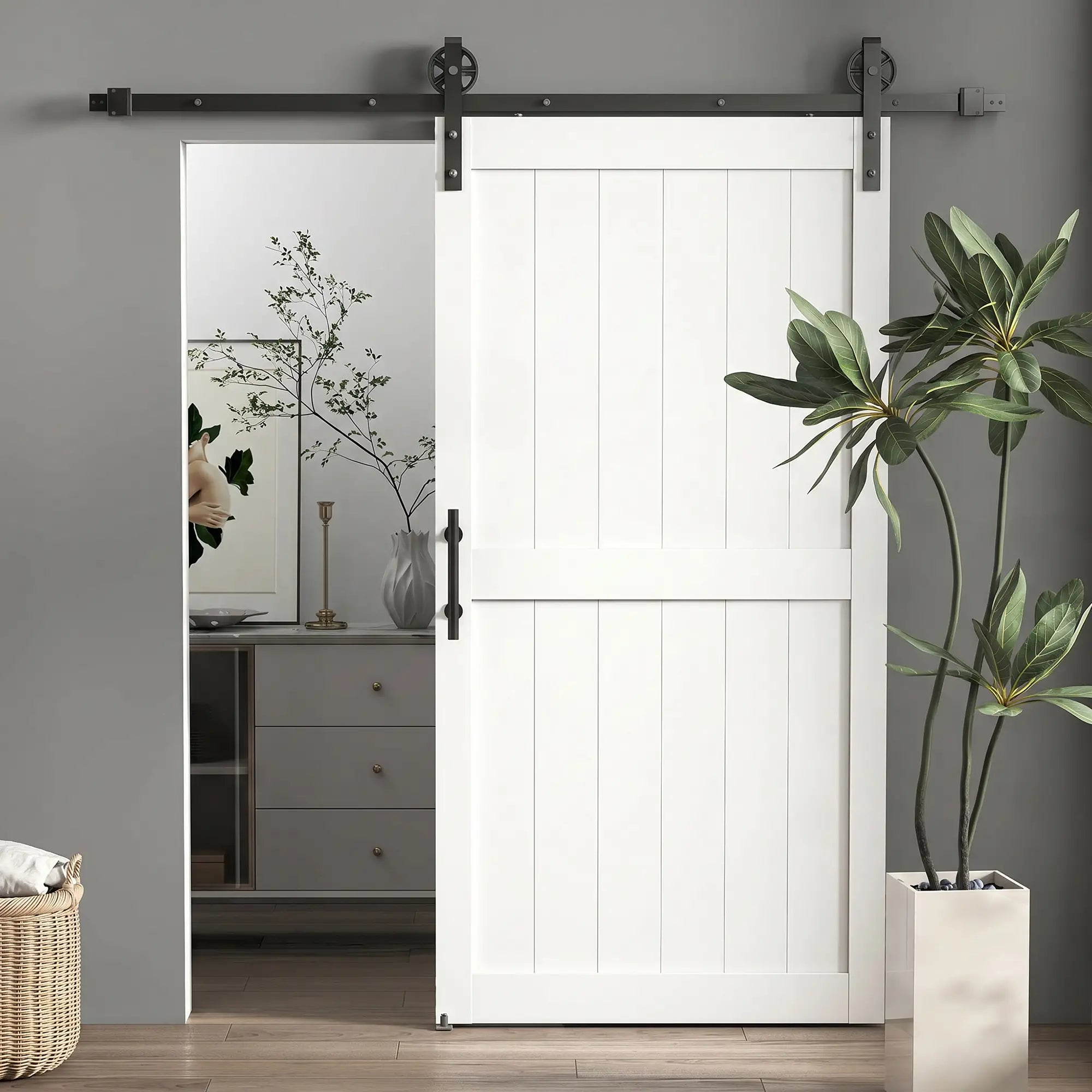 42inx84in Barn Door, 7FT Sliding Hardware Kit, White Door Hardware at Gallery Canada