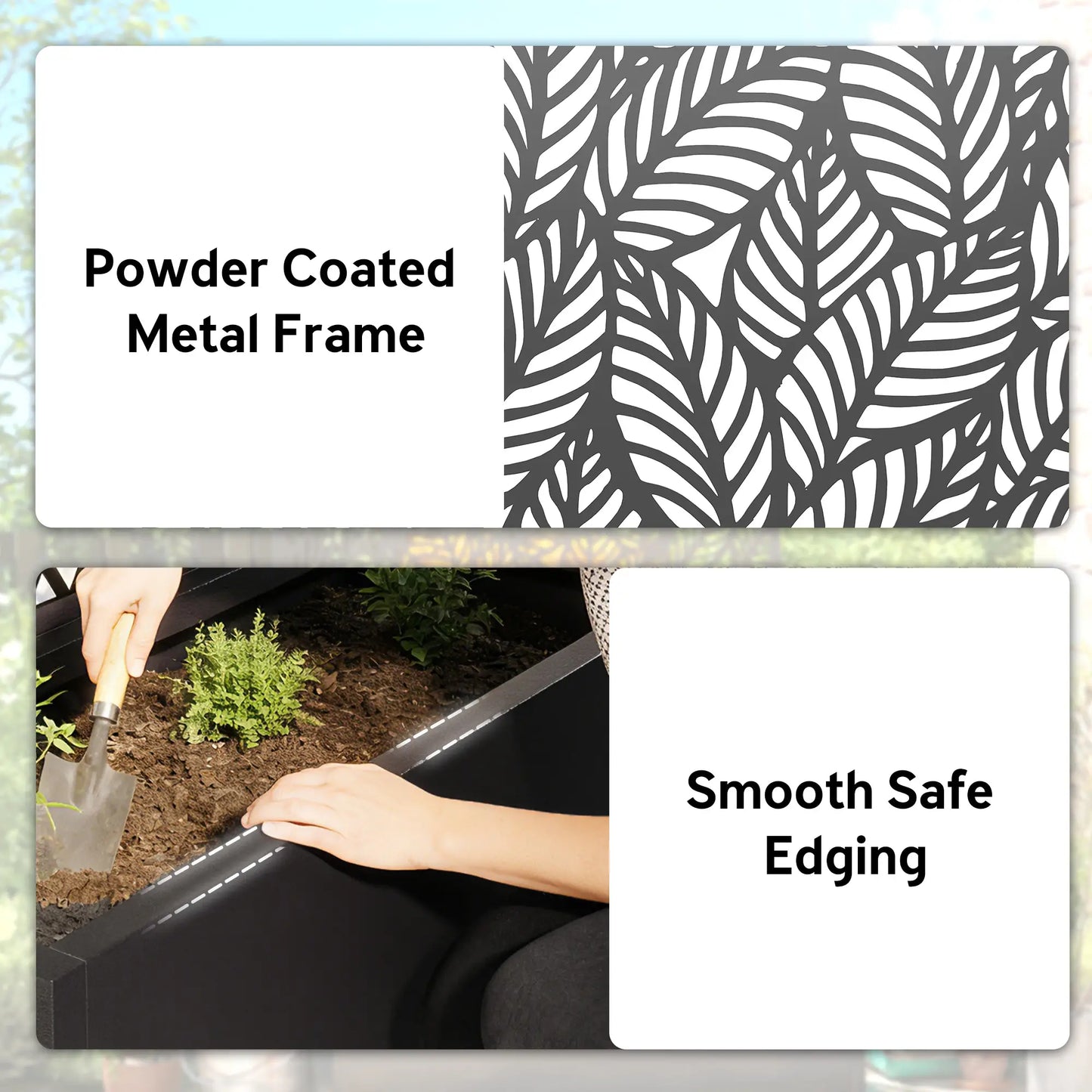 Metal Planter Box With Trellis, 44.5" Raised Garden Bed, Leaves Cut-Out Galvanized Planter Boxes at Gallery Canada
