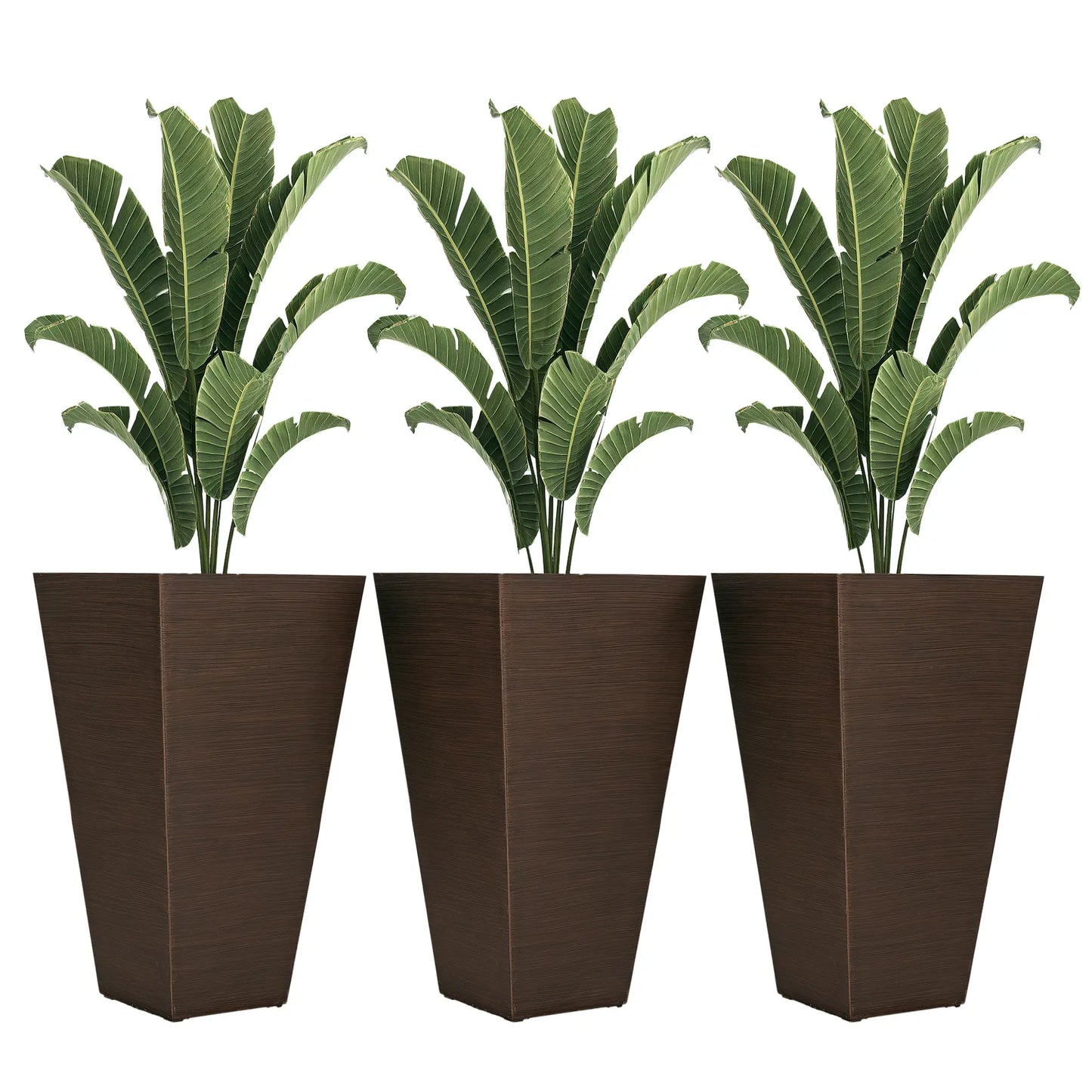 Ensemble de 3 Pots de Plante Hauts, Pot Fuselé de 28 Pouces avec Trous de Drainage, Marron