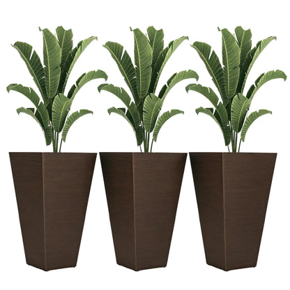 Ensemble de 3 Pots de Plante Hauts, Pot Fuselé de 28 Pouces avec Trous de Drainage, Marron