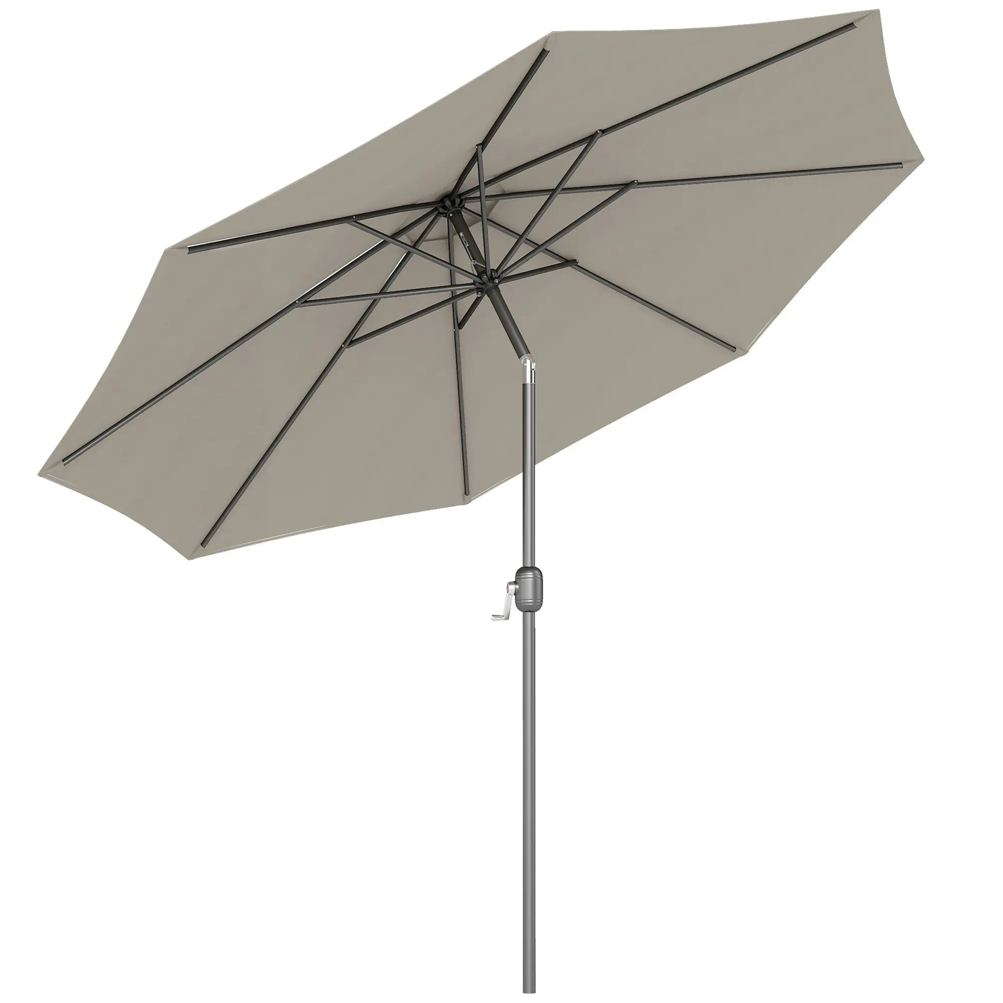 10' x 8' Round Patio Umbrella, Crank Handle, Tilt, Light Grey Sun Umbrellas Light Grey, Black at Gallery Canada