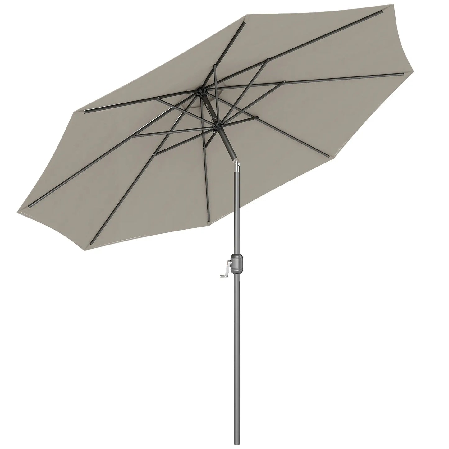 10' x 8' Round Patio Umbrella, Crank Handle, Tilt, Light Grey Sun Umbrellas Light Grey, Black at Gallery Canada