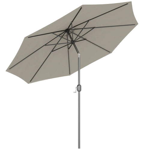 10' x 8' Round Patio Umbrella, Crank Handle, Tilt, Light Grey