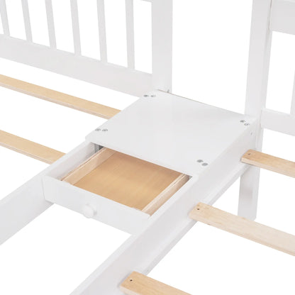 Twin Triple Bunk Bed with Storage Drawers, Pine Wood Frame, 115" L x 76" W x 64.5" H, White Bed Frames at Gallery Canada