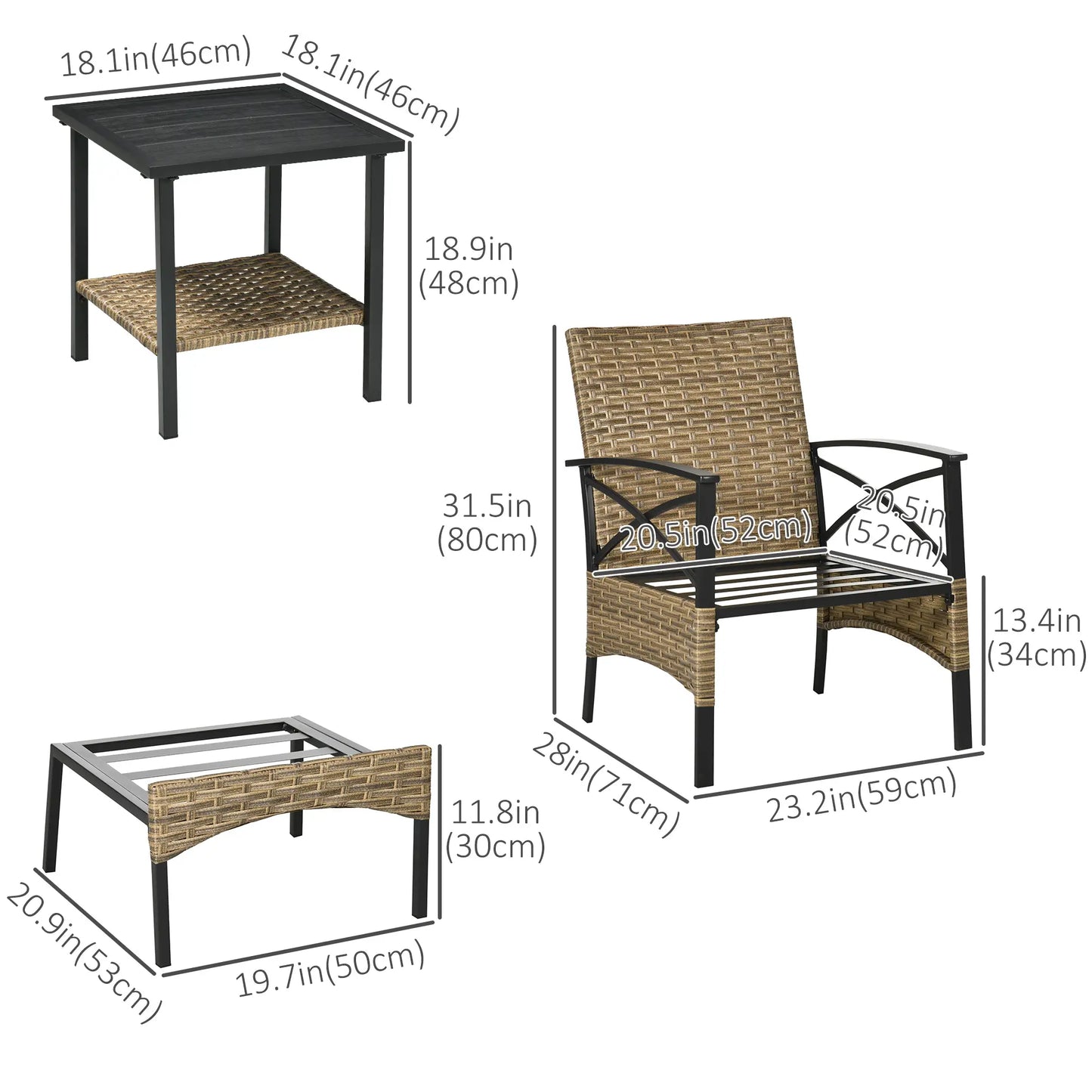 5 Piece PE Rattan Garden Set, 2 Armchairs, 2 Stools, Steel Table, Khaki Bistro Sets at Gallery Canada