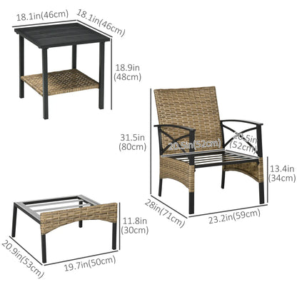 5 Piece PE Rattan Garden Set, 2 Armchairs, 2 Stools, Steel Table, Khaki Bistro Sets at Gallery Canada