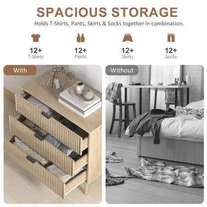 3 Drawer Dresser, Fluted Panels, Solid Wood Legs, Oak Storage Cabinets at Gallery Canada