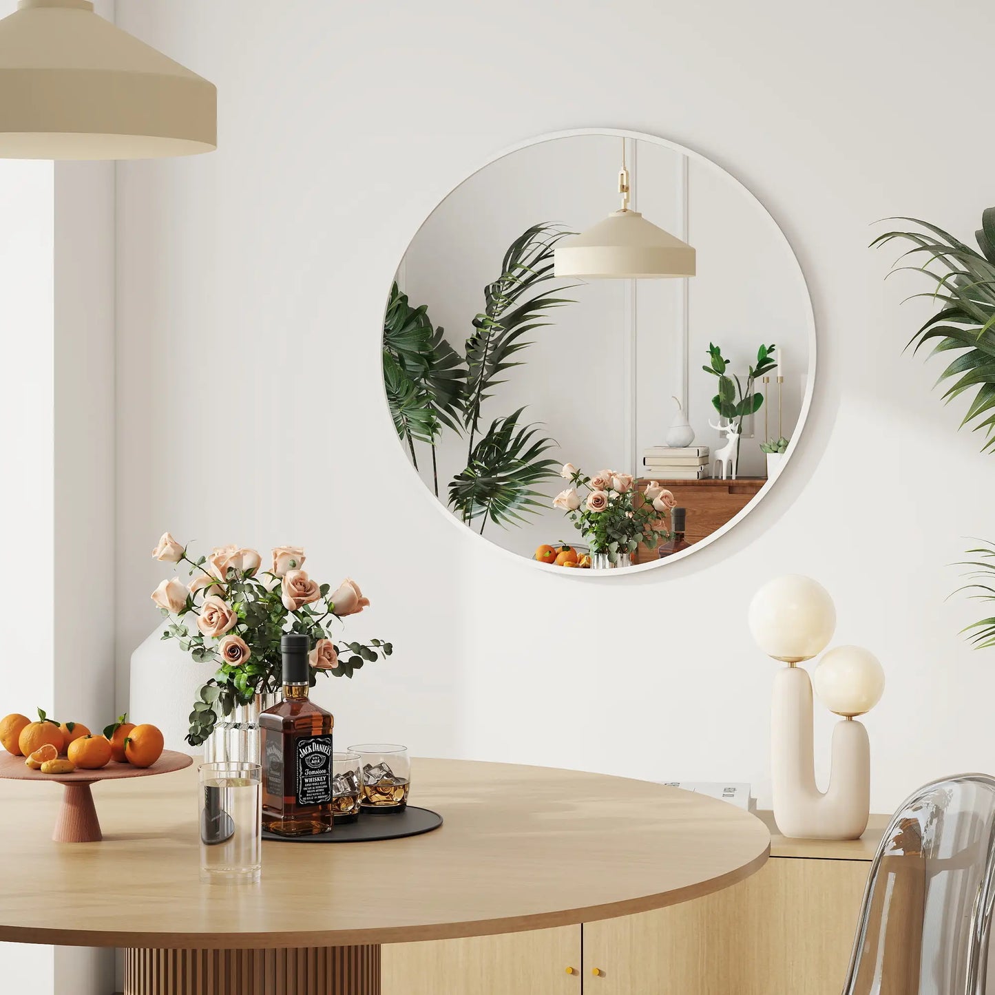 36" Round Mirror, Metal Frame, Bathroom Wall Mirror, White Wall Mirrors at Gallery Canada