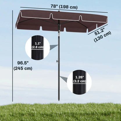 6.5x4ft Rectangle Patio Umbrella, Aluminum Tilt Adjustable, Garden Parasol Sun Umbrellas at Gallery Canada
