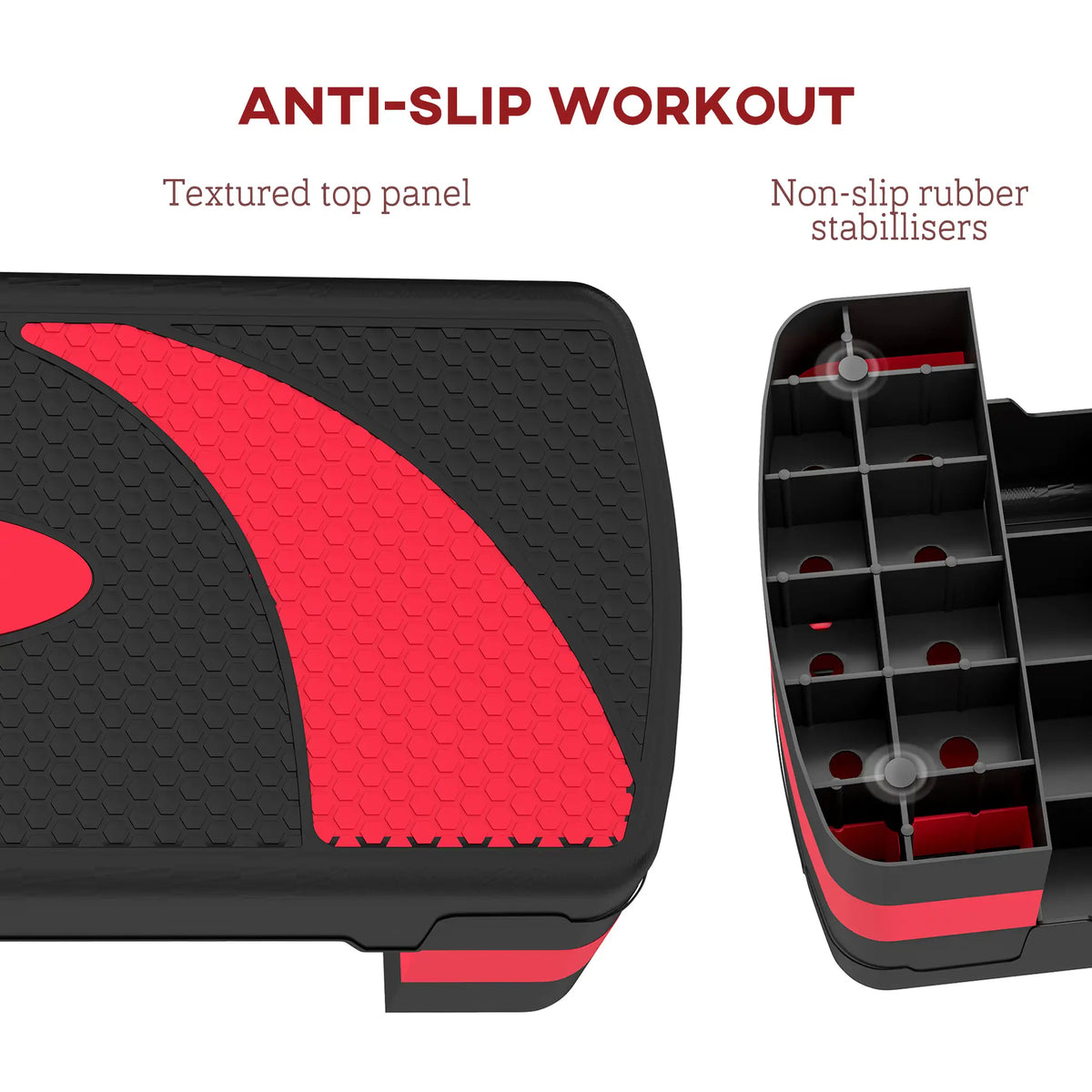 Adjustable Aerobic Stepper, Exercise Step Platform, 4"-6"-8", Red