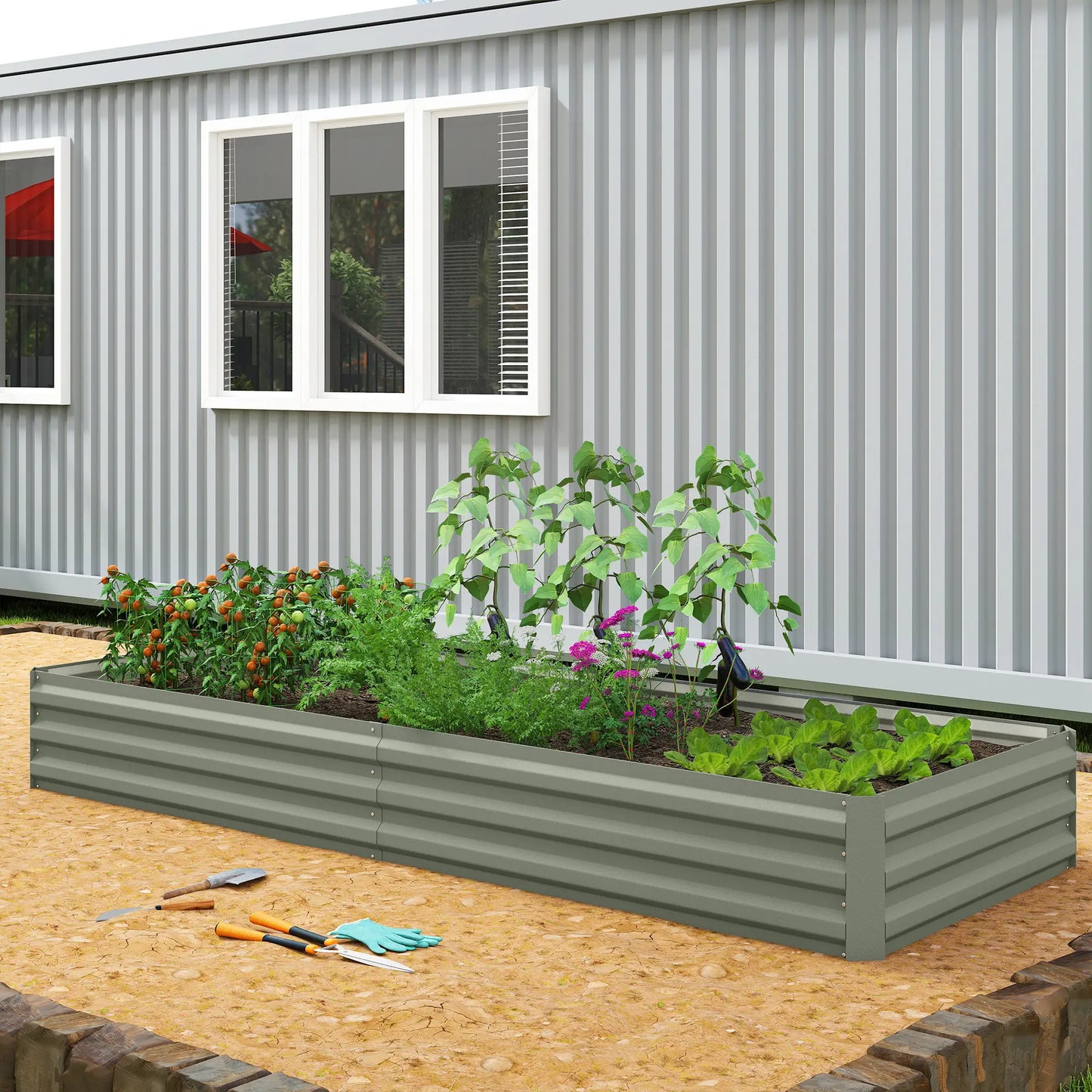 8 x 3 x 1ft Galvanized Raised Garden Bed, Metal Elevated Planter Box, Light Grey Galvanized Planter Boxes at Gallery Canada