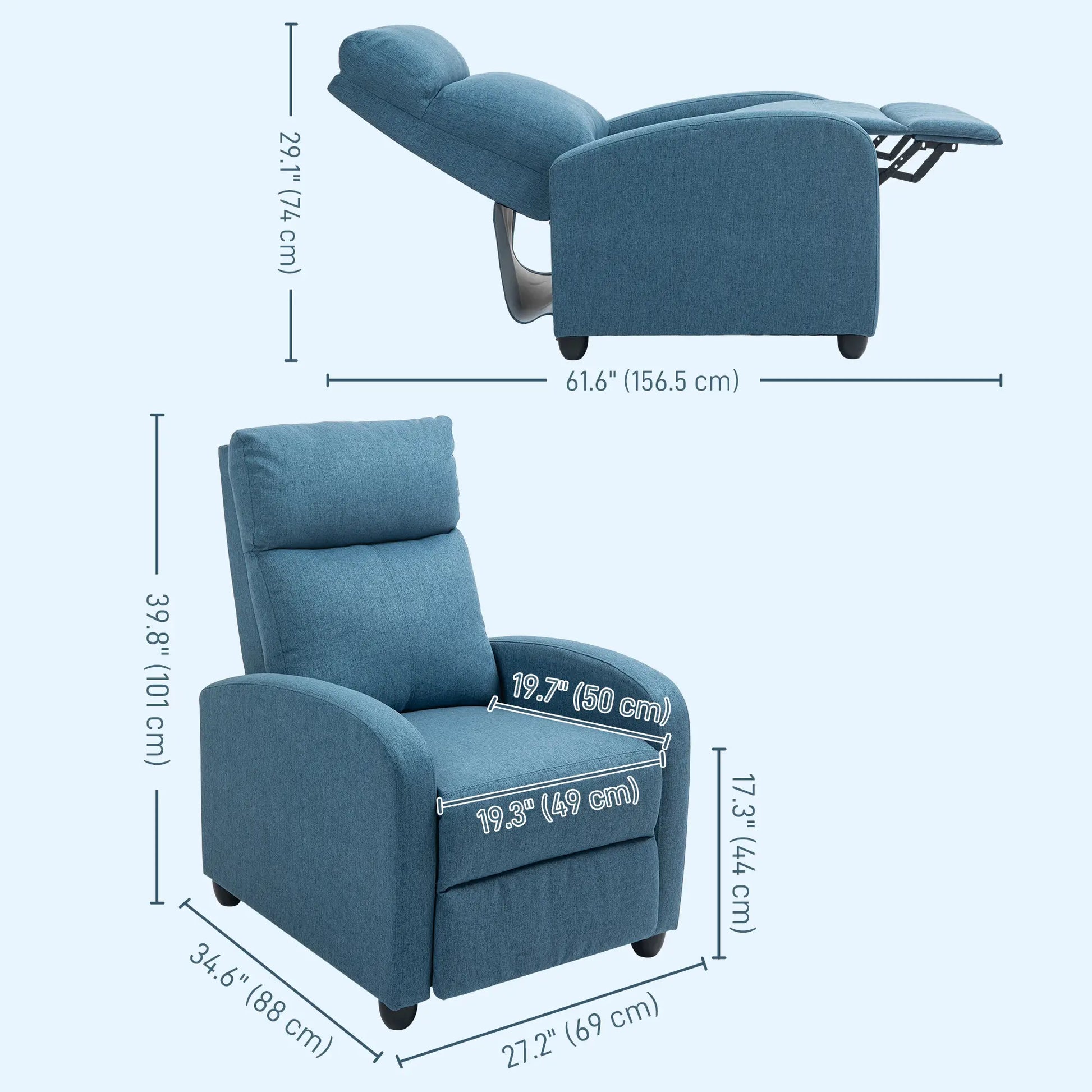 Manual Recliner Chair, Padded Seat, Living Room, Blue Sofas & Reclining Chairs at Gallery Canada