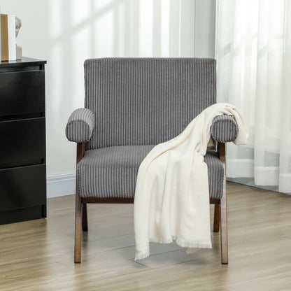 Corduroy Accent Chair, Wide Seat, Soft Padded Armrests, Dark Grey Accent Chairs at Gallery Canada