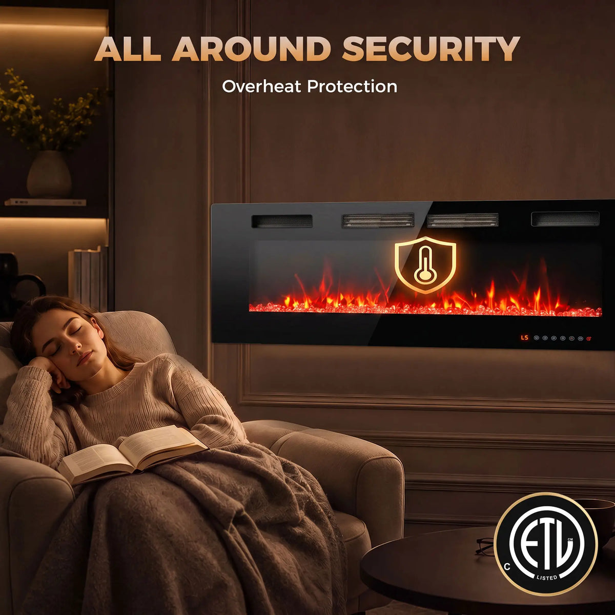 Electric Fireplace 60", Recessed Wall Mounted, Freestanding, Black Electric Fireplaces at Gallery Canada