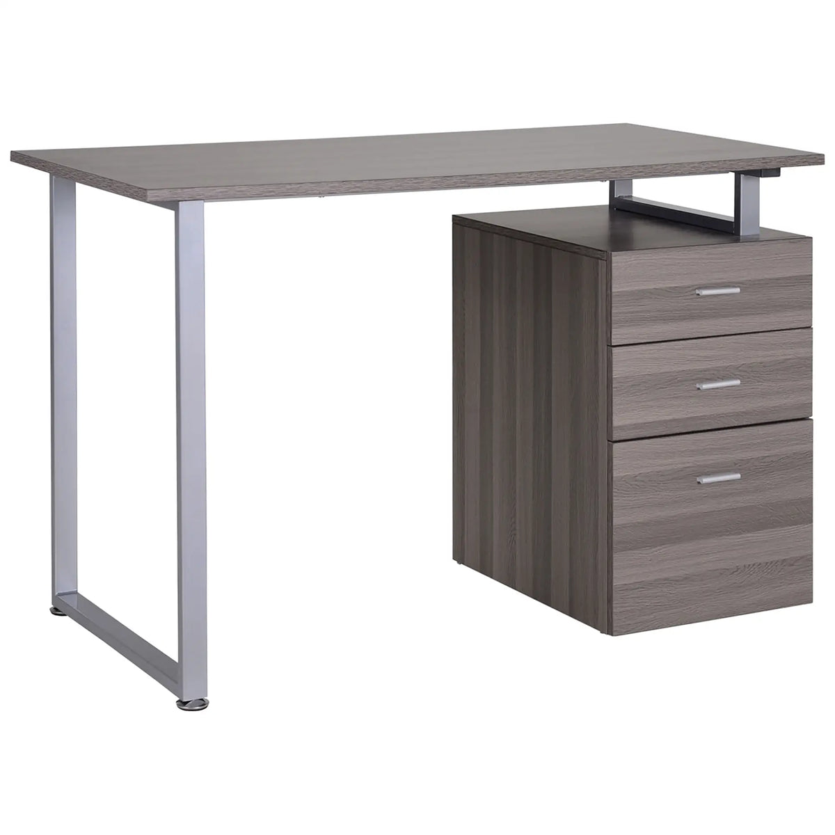47" Computer Desk With 3 Drawers, Dark Wood Grain Writing Desks Silver frame, Brown board at Gallery Canada