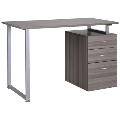 47" Computer Desk With 3 Drawers, Dark Wood Grain Writing Desks Silver frame, Brown board at Gallery Canada