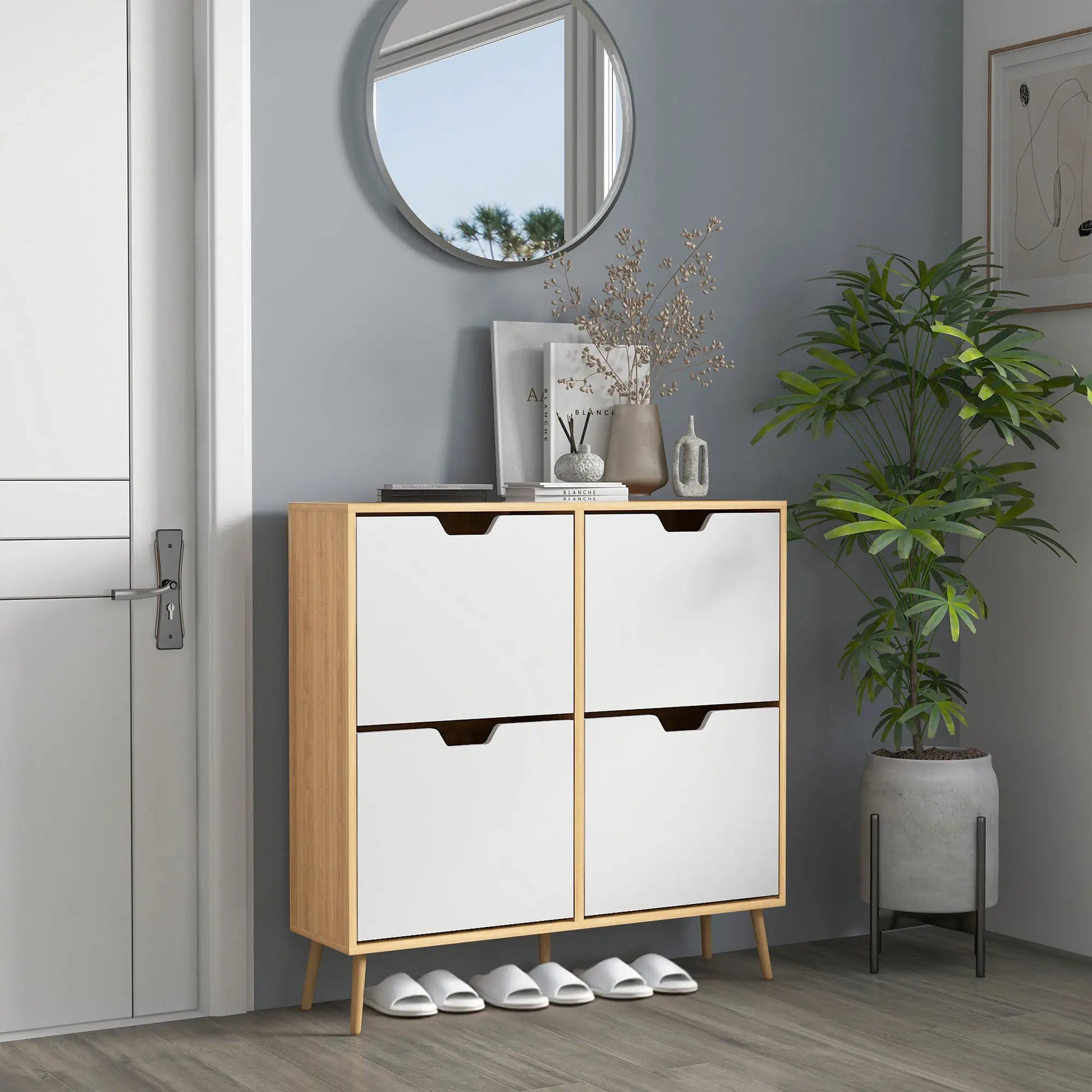 Shoe Storage Cabinet, 4 Flip Drawers, Adjustable Shelf, Holds 8-16 Pairs, Natural Shoe Storage Cabinets & Racks at Gallery Canada