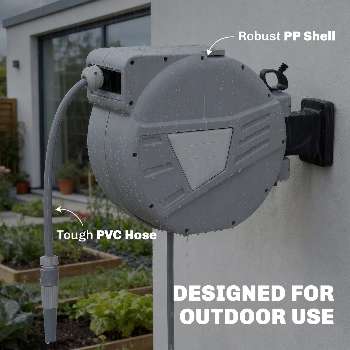 Retractable Garden Hose Reel, 1/2" x 98ft, Wall Mounted, Grey Garden Accessories at Gallery Canada