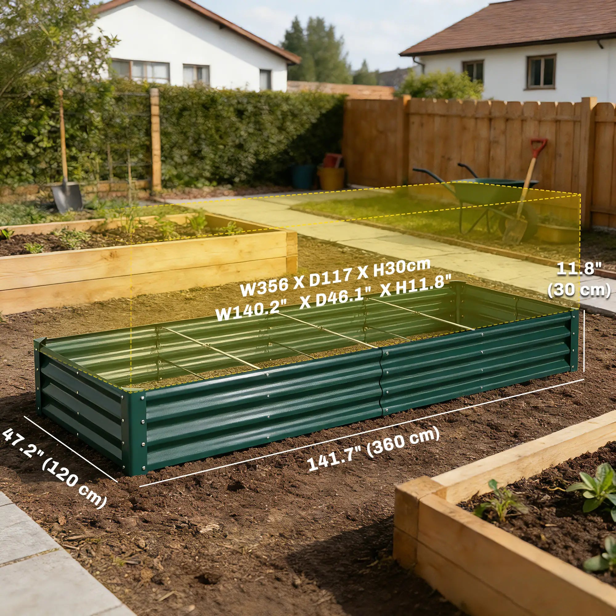 12 x 4 x 1ft Galvanized Raised Garden Bed, Reinforced Outdoor Planter Box, Green Galvanized Planter Boxes at Gallery Canada