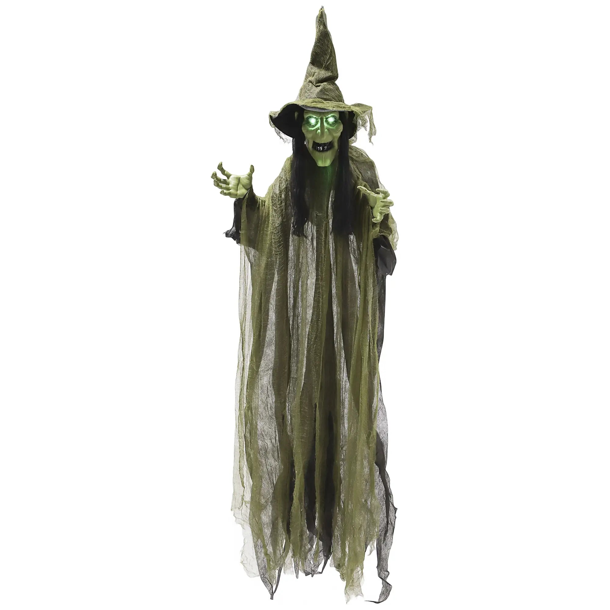 Animatronics Hanging Witch, Voice Activated, Flashing Eyes, Green Halloween Decorations Green at Gallery Canada