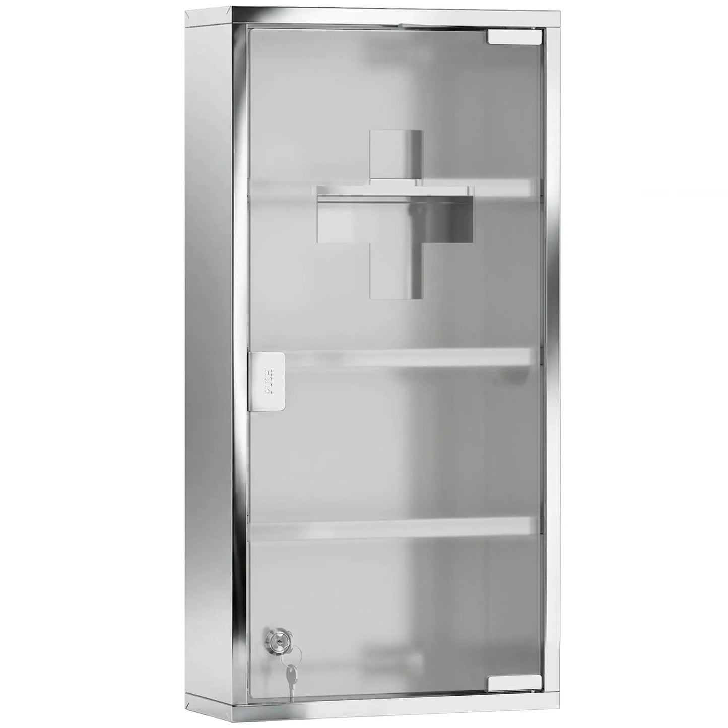 Wall Mount Medicine Cabinet, 4 Tier Shelves, Stainless Steel Frame, Glass Door, Lockable, 12" x 23.5", Silver Mirror Medicine Cabinets at Gallery Canada