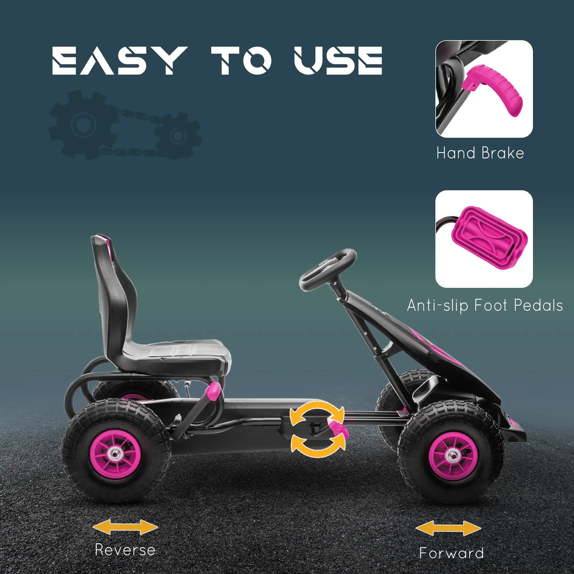 Adjustable Seat Pedal Go Kart, Rubber Wheels Shock Absorb, Pink Pedal Go Karts for Kids at Gallery Canada