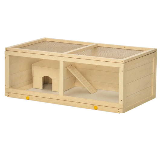 Small Animals Hutch With Sliding Tray, Play House, Natural Wood Hamster Cages Natural at Gallery Canada