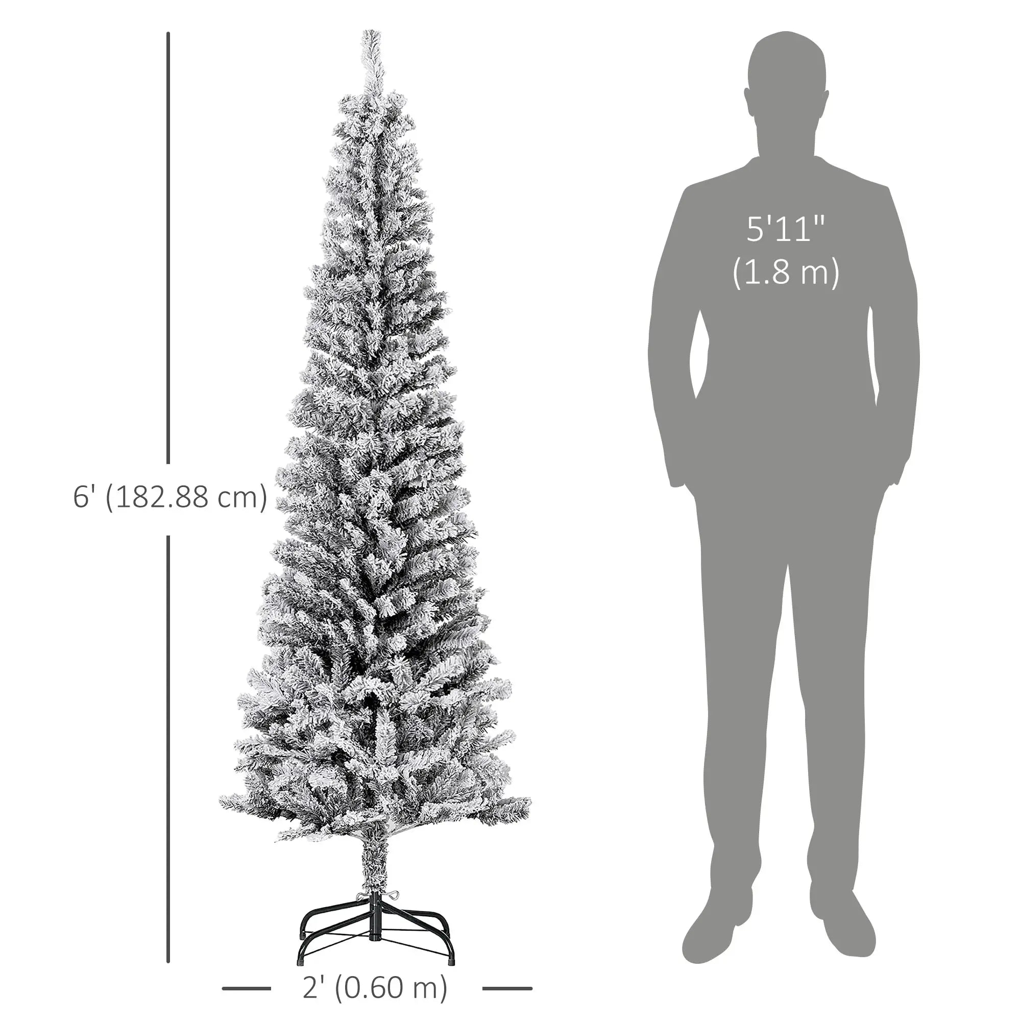 6ft Flocked Pencil Christmas Tree, Realistic Branch Tips, Black Pencil Christmas Trees at Gallery Canada