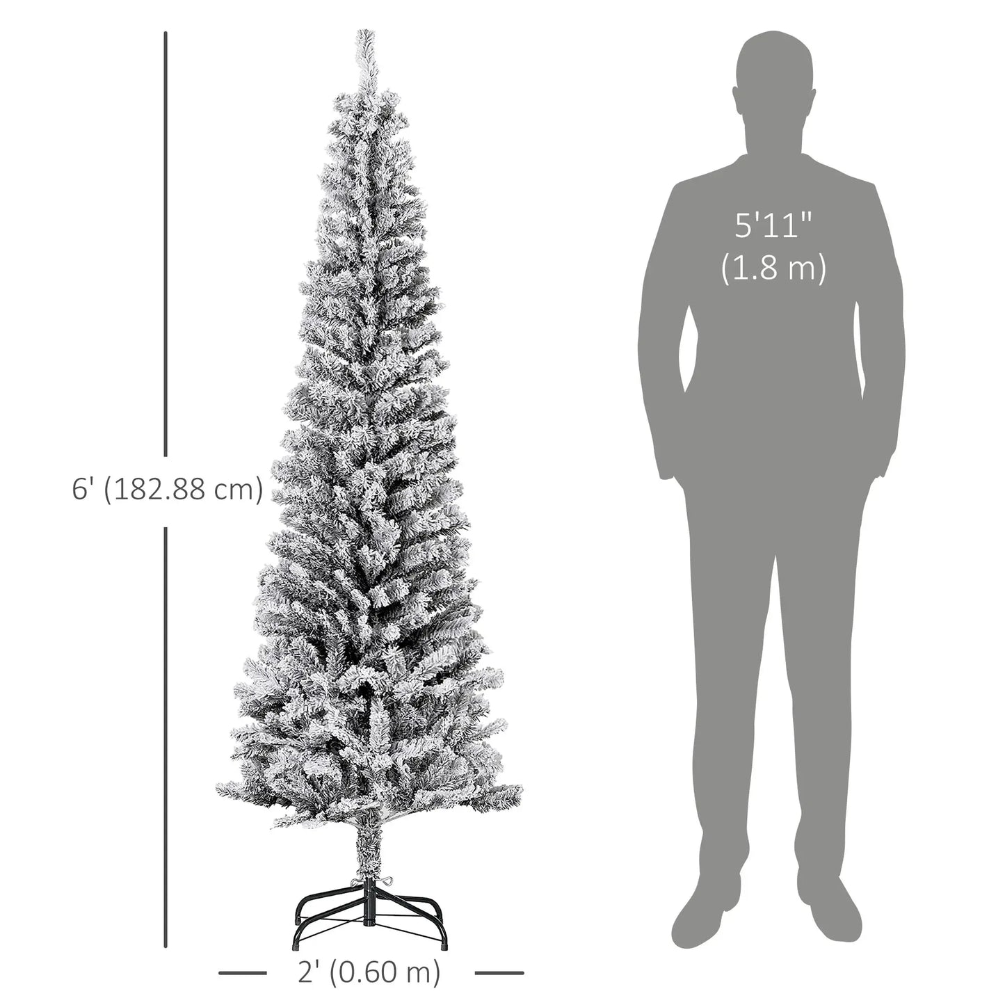 6ft Flocked Pencil Christmas Tree, Realistic Branch Tips, Black Pencil Christmas Trees at Gallery Canada
