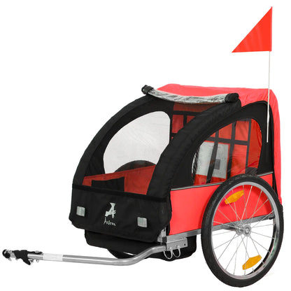 2-Seat Child Bike Trailer, Steel Frame, 5-Point Harness, Red