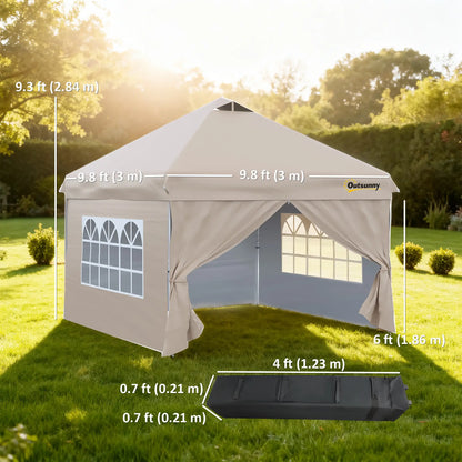 10' x 10' Pop Up Canopy Tent, Instant Sun Shelter, Wheeled Carry Bag, Beige Pop Up Canopies at Gallery Canada