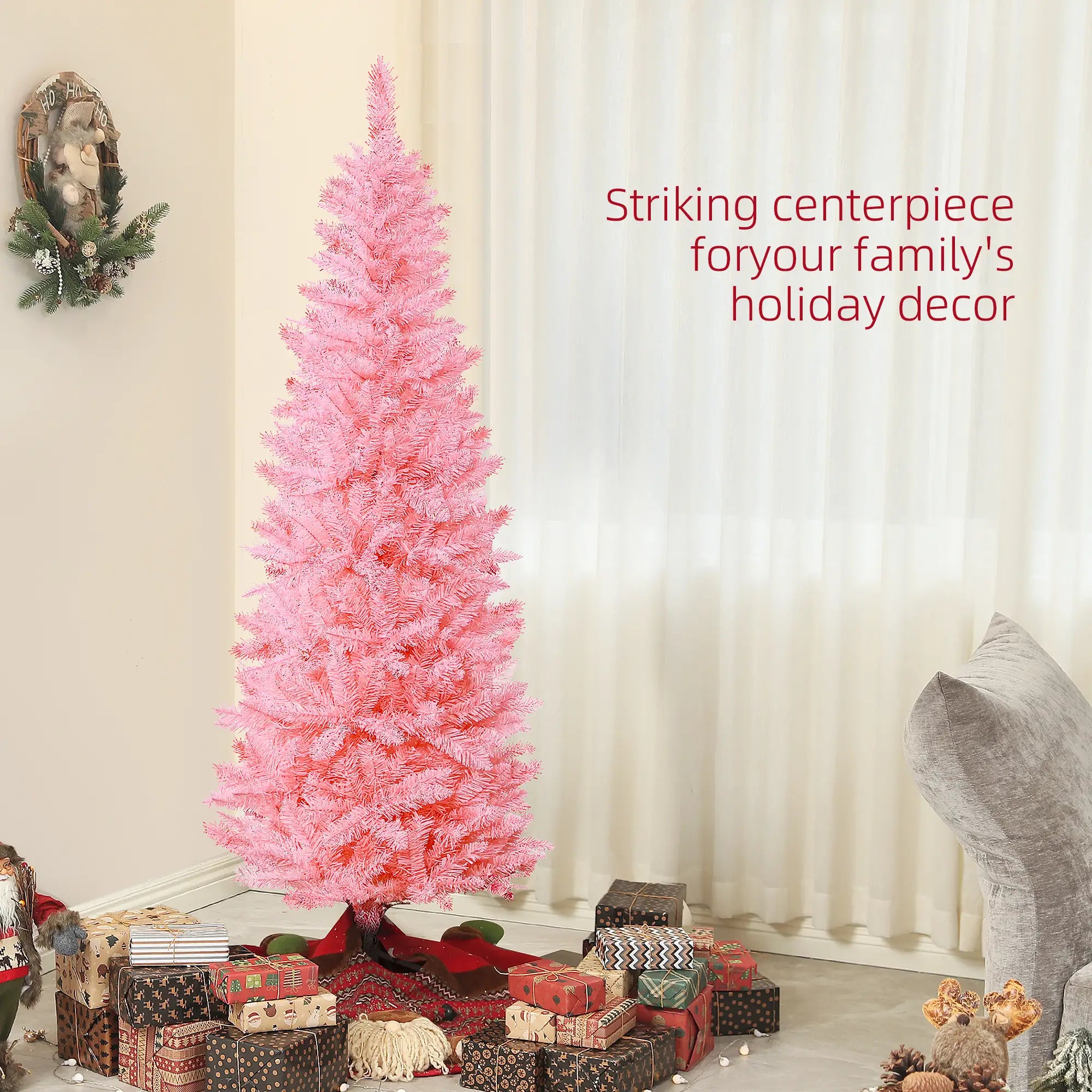 6ft Pencil Artificial Christmas Tree, 479 Branch Tips, Steel Base, Pink Pencil Christmas Trees at Gallery Canada