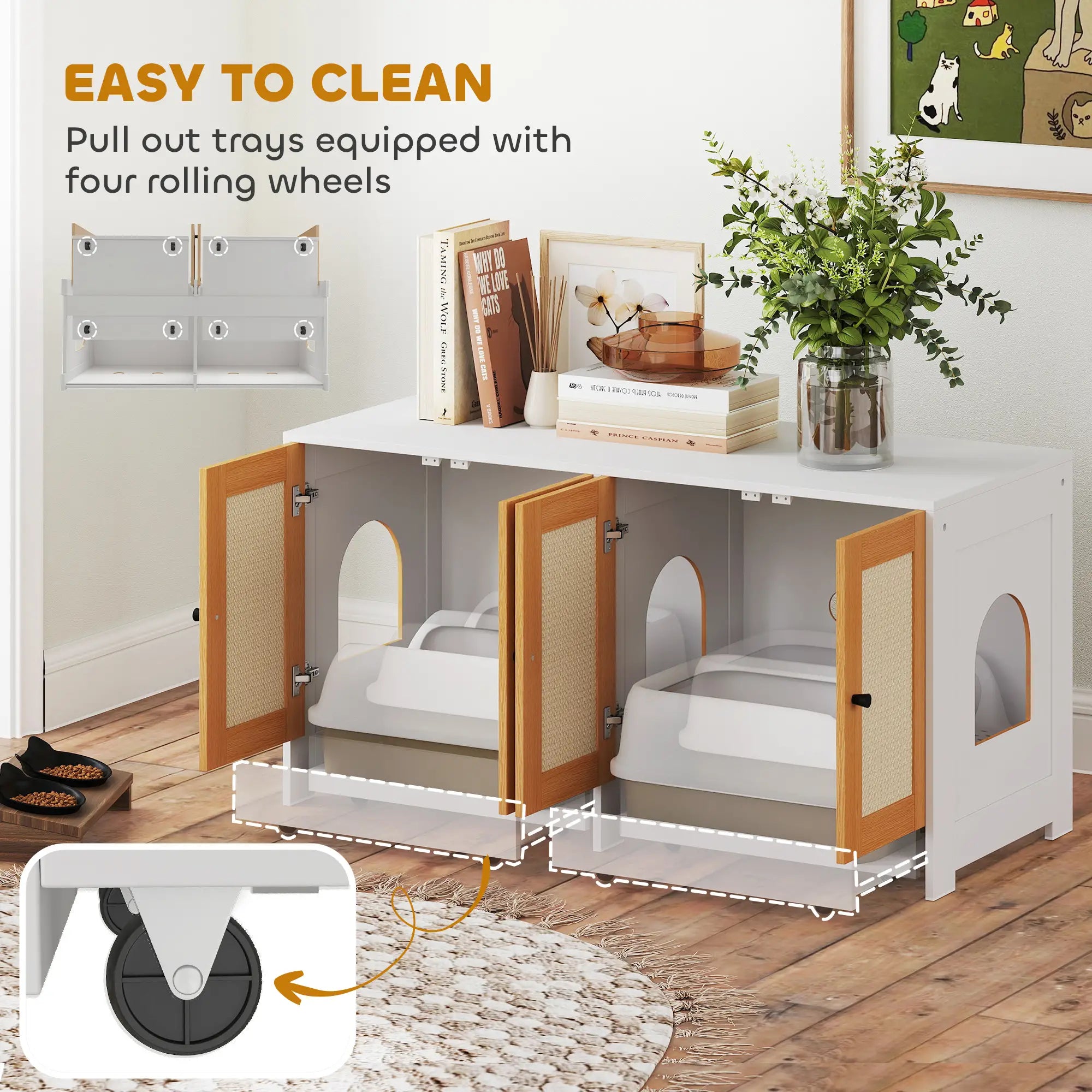 Cat Litter Box Enclosure, 2 Cabinets, Scratching Mats, White Cat Litter Box Enclosures at Gallery Canada