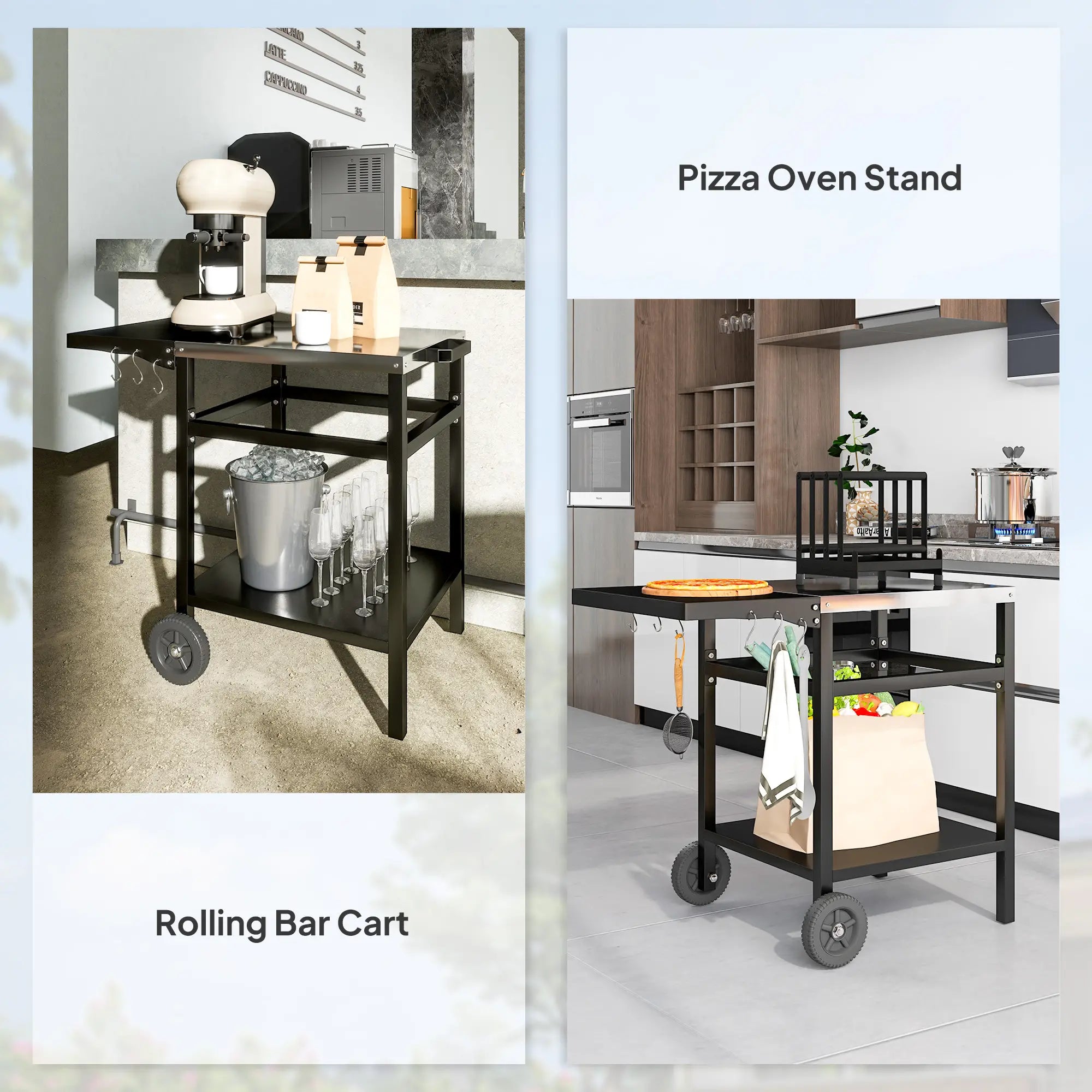 Outdoor Grill Cart With Stainless Steel Top, Foldable Side Table, Black Outdoor Grill Carts at Gallery Canada