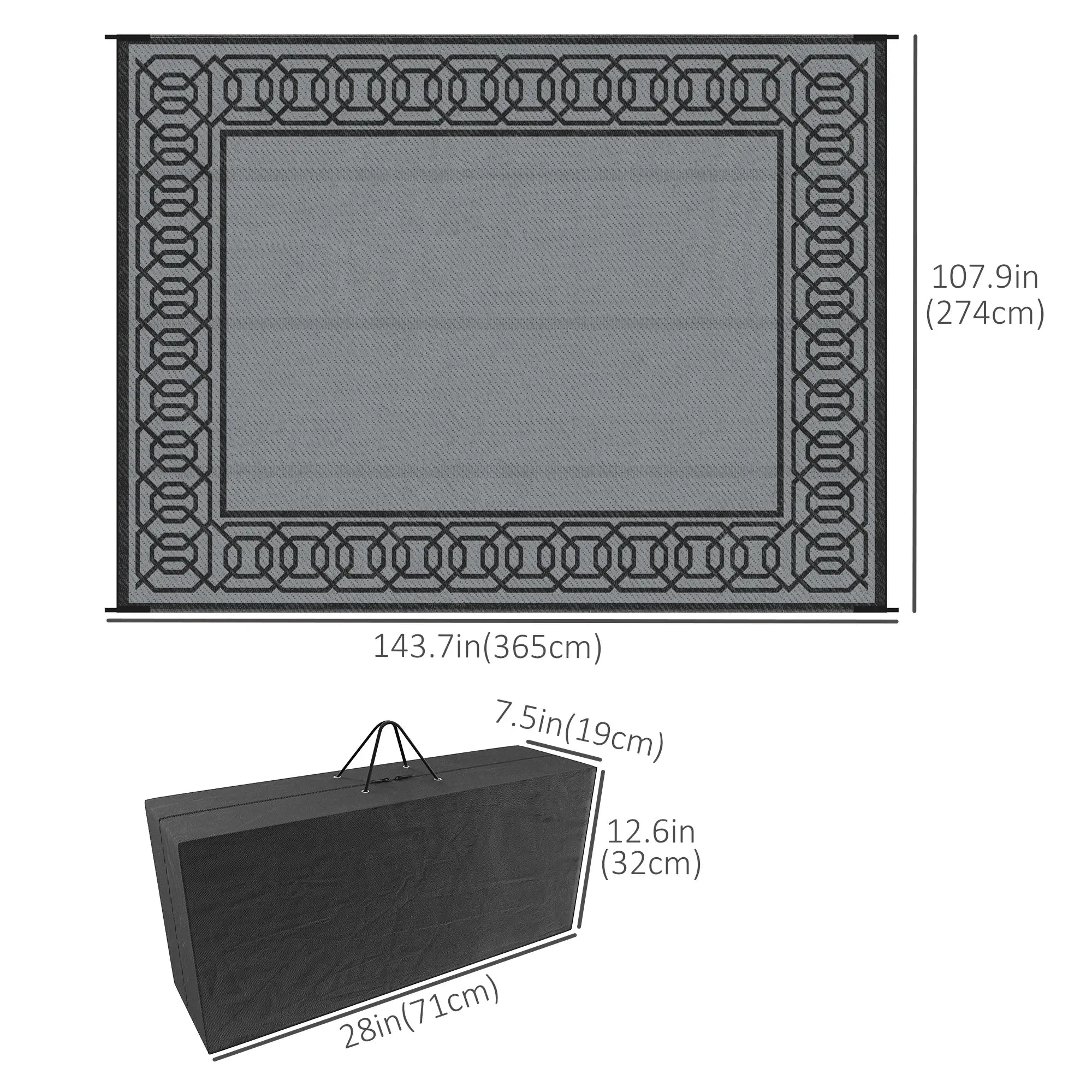 Portable Outdoor Rug, 9' x 12', Waterproof, Reversible, Black and Grey Outdoor Reversible Rugs at Gallery Canada