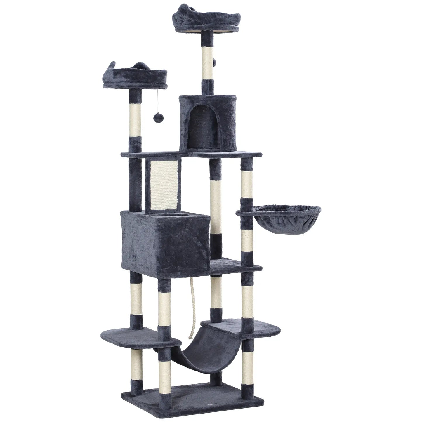 81" Large Cat Tree, Scratching Posts, Condos, Beds, Hammocks, Dark Grey Cat Towers Dark Grey, Cream White at Gallery Canada