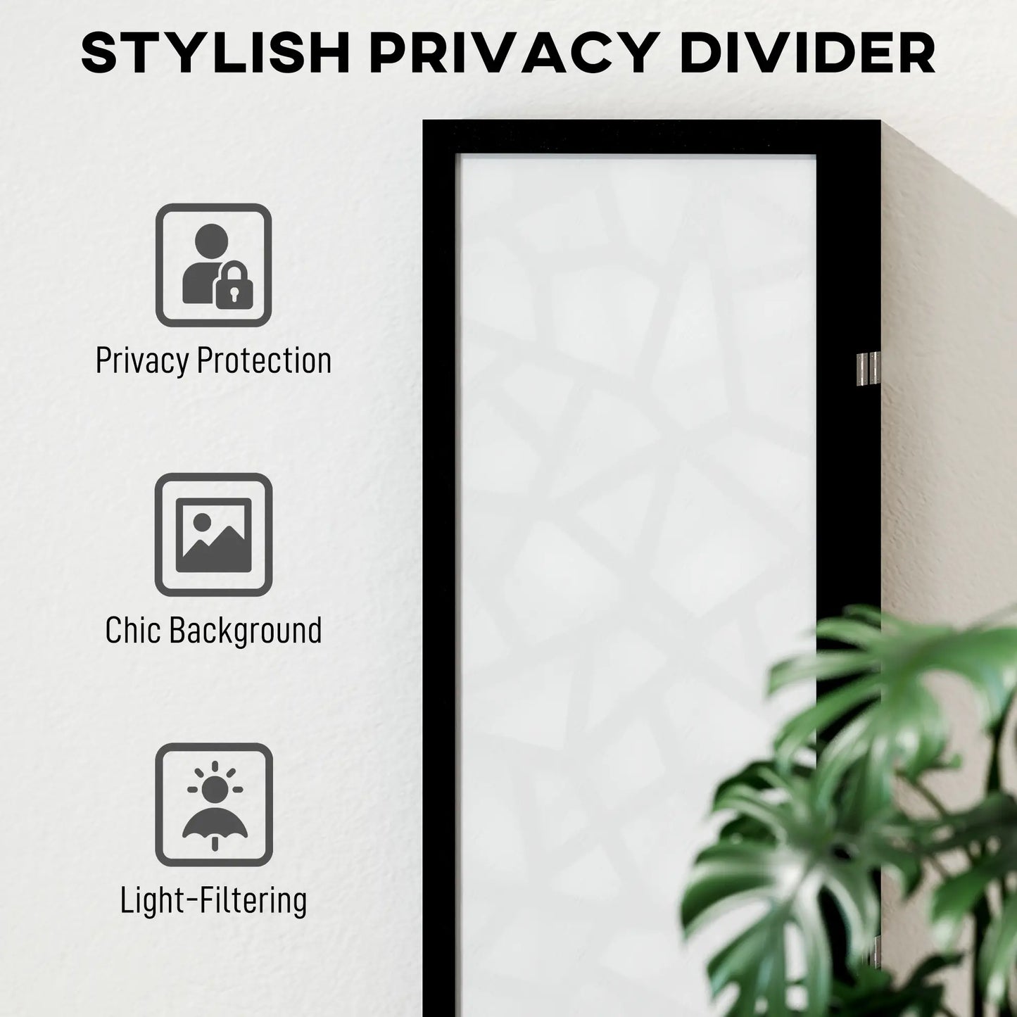 6 Panel Room Divider, 5.6 FT, Geometric Pattern Privacy Screen, Black Room Dividers at Gallery Canada