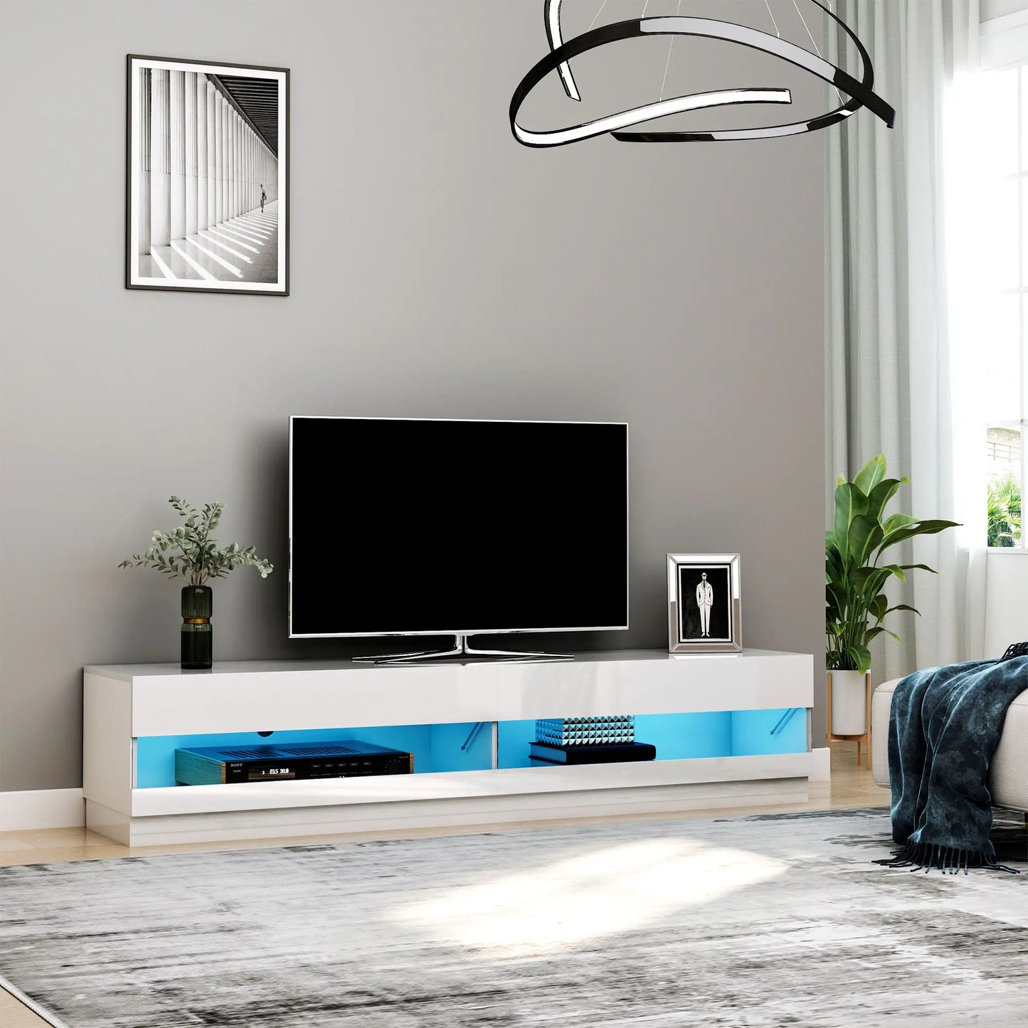 Lighted TV Stand for 75" TVs, Storage Cabinet, High Gloss, White TV Stands at Gallery Canada