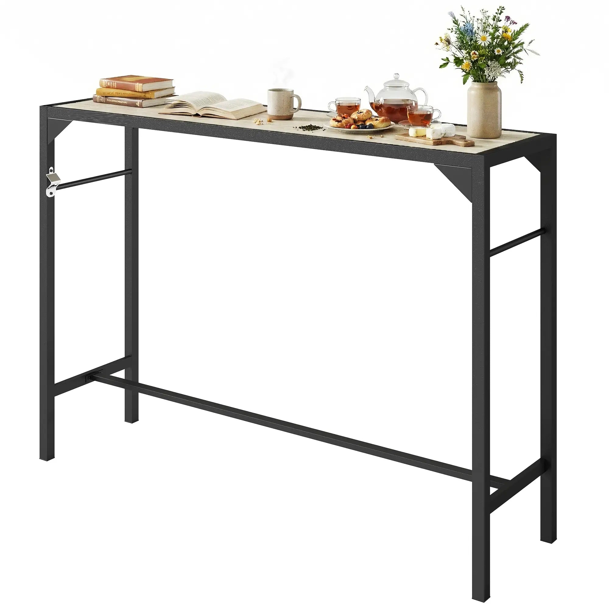 Outdoor Bar Table With Built-In Bottle Opener, Wood Grain Plastic Top, 55