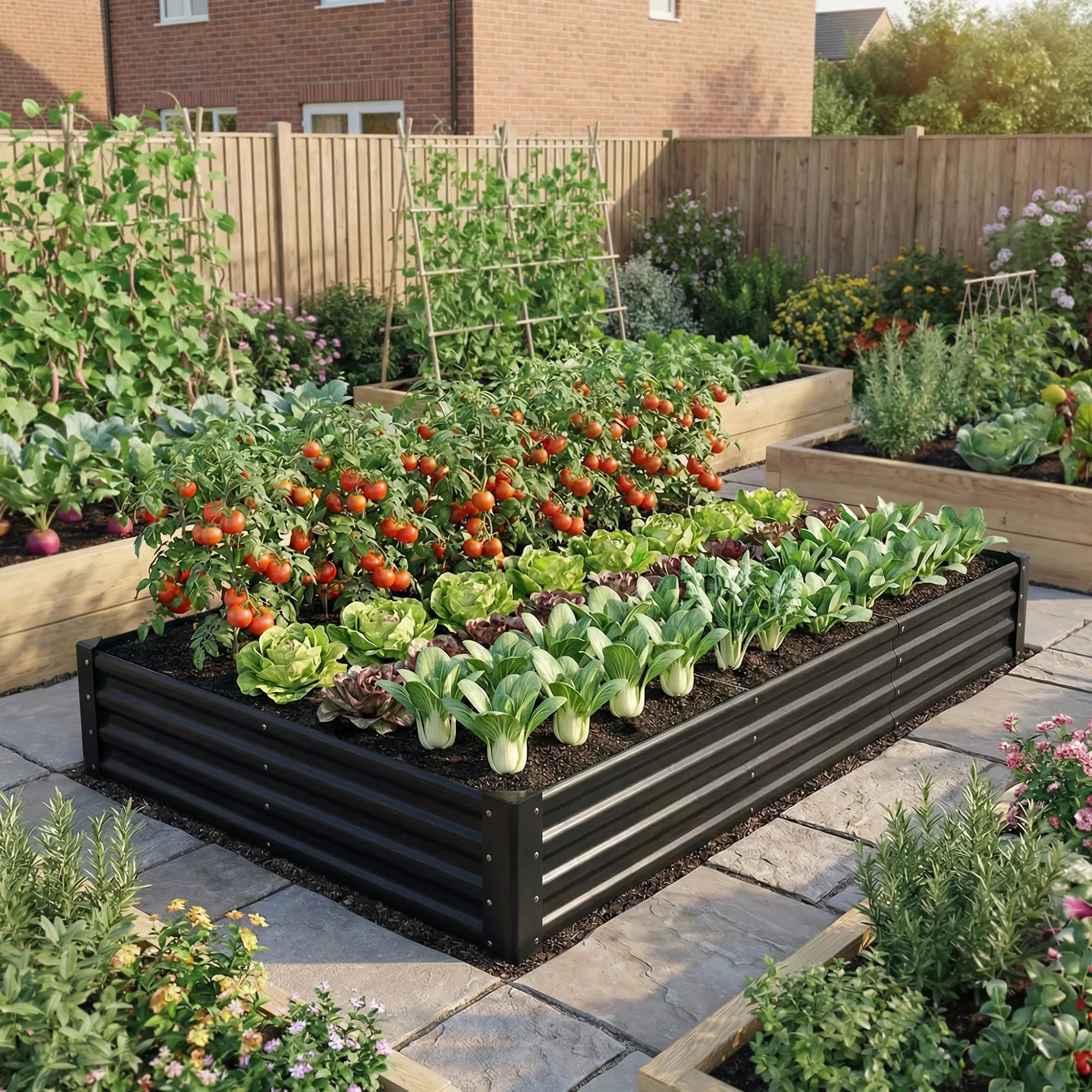 8 x 4 x 1ft Galvanized Raised Garden Bed, Reinforced Planter Box, Black Galvanized Planter Boxes at Gallery Canada