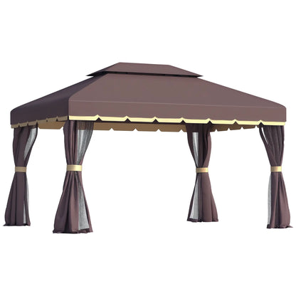 10 x 13ft Aluminum Gazebo, Double Tier Canopy, Netting, Curtains, Coffee Gazebos Coffee at Gallery Canada