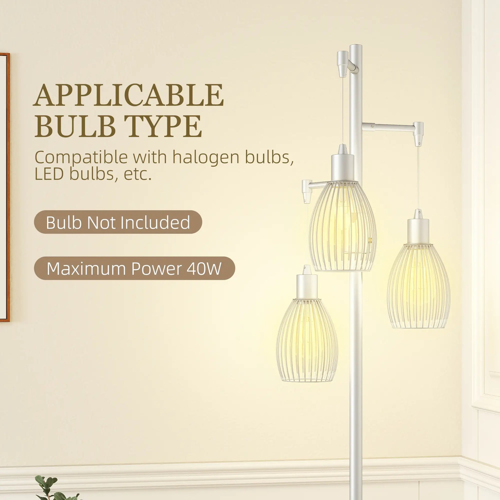 Industrial Floor Lamp, 3 Hanging Wire Lampshades, Dimmable, Silver Floor Lamps & Ceiling Fan Lights at Gallery Canada