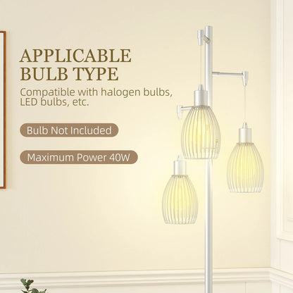 Industrial Floor Lamp, 3 Hanging Wire Lampshades, Dimmable, Silver Floor Lamps & Ceiling Fan Lights at Gallery Canada