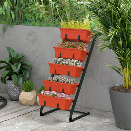 5-Tier Vertical Garden Planter, 5 Container Boxes, Outdoor Plant Stand, Red