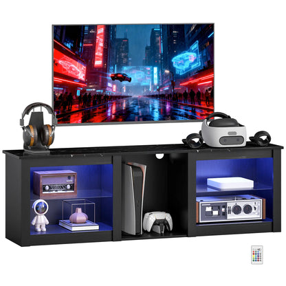 TV Stand With LED Lights, Adjustable Glass Shelves, For 65 Inch TVs, Black TV Stands at Gallery Canada