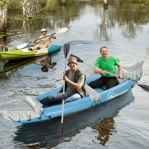 2-Person Inflatable Kayak, Foldable Fishing Boat, Aluminum Oars, Blue