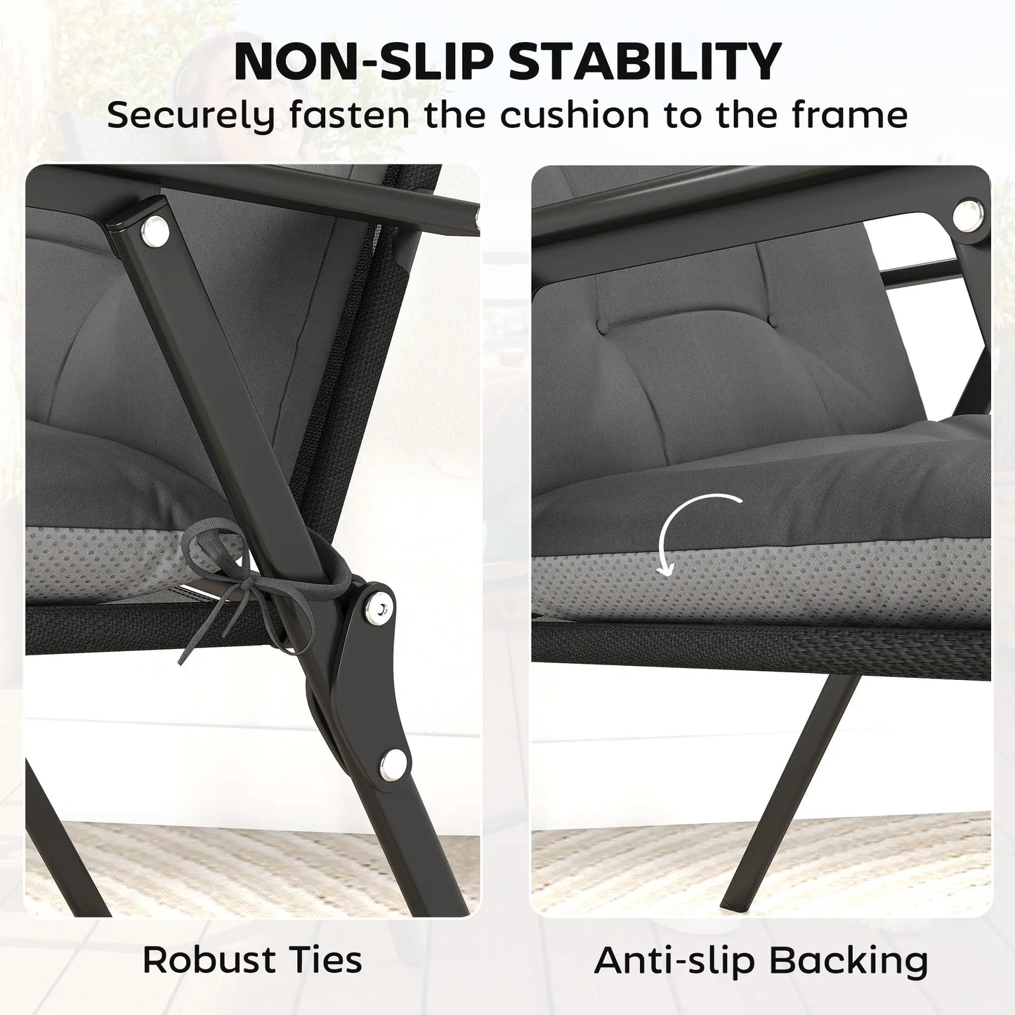 Waterproof Non-Slip Patio Chair Cushions, 44"x21", Set of 4, Dark Grey Patio Chair Cushions at Gallery Canada