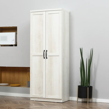 63" Kitchen Storage Cabinet, 5-Tier Pantry with Doors, Adjustable Shelves, Distressed, White Kitchen Pantry Cabinets at Gallery Canada