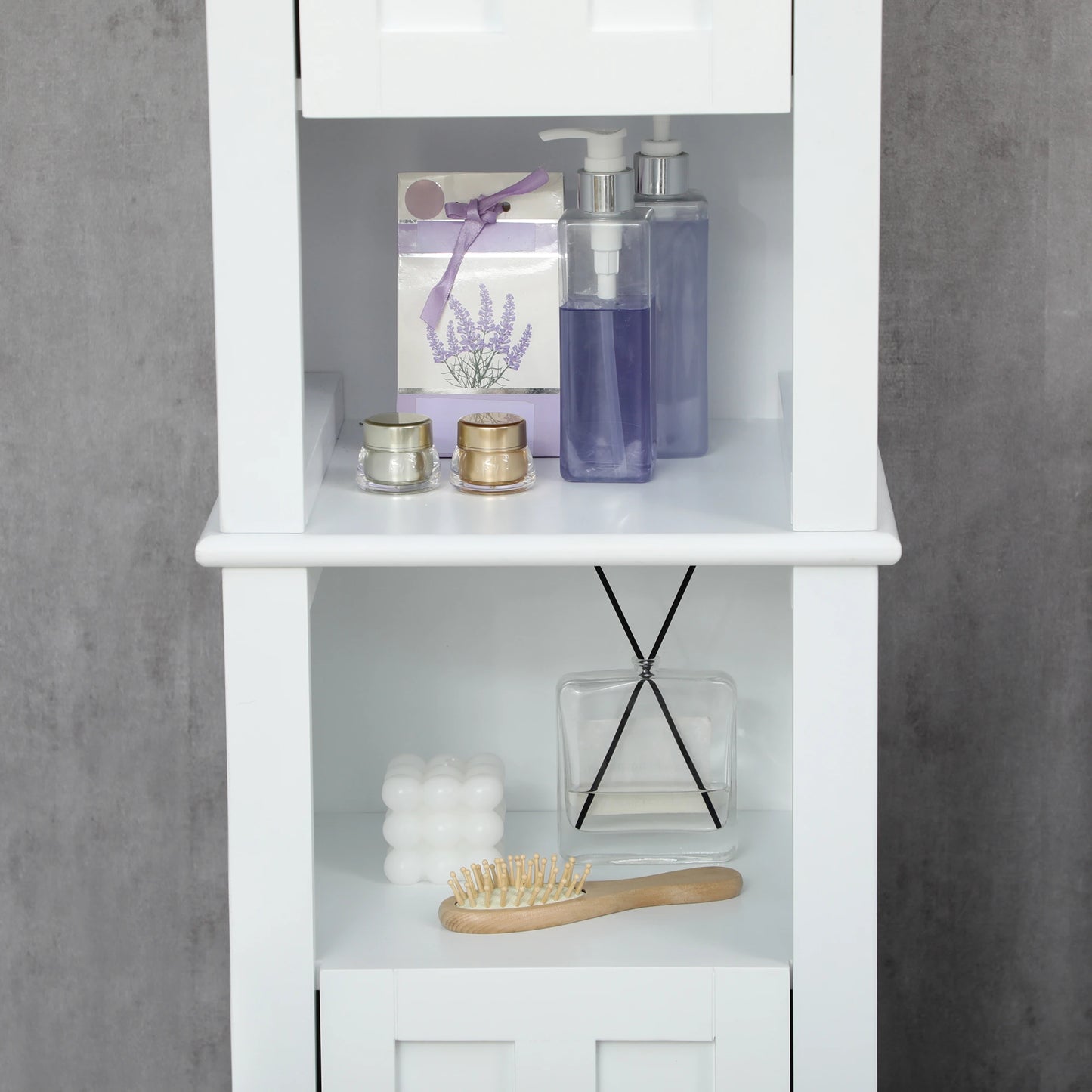 Freestanding Bathroom Cabinet, Open Shelves, 13.8" x 11.8" x 62.4", White Bathroom Cabinets at Gallery Canada