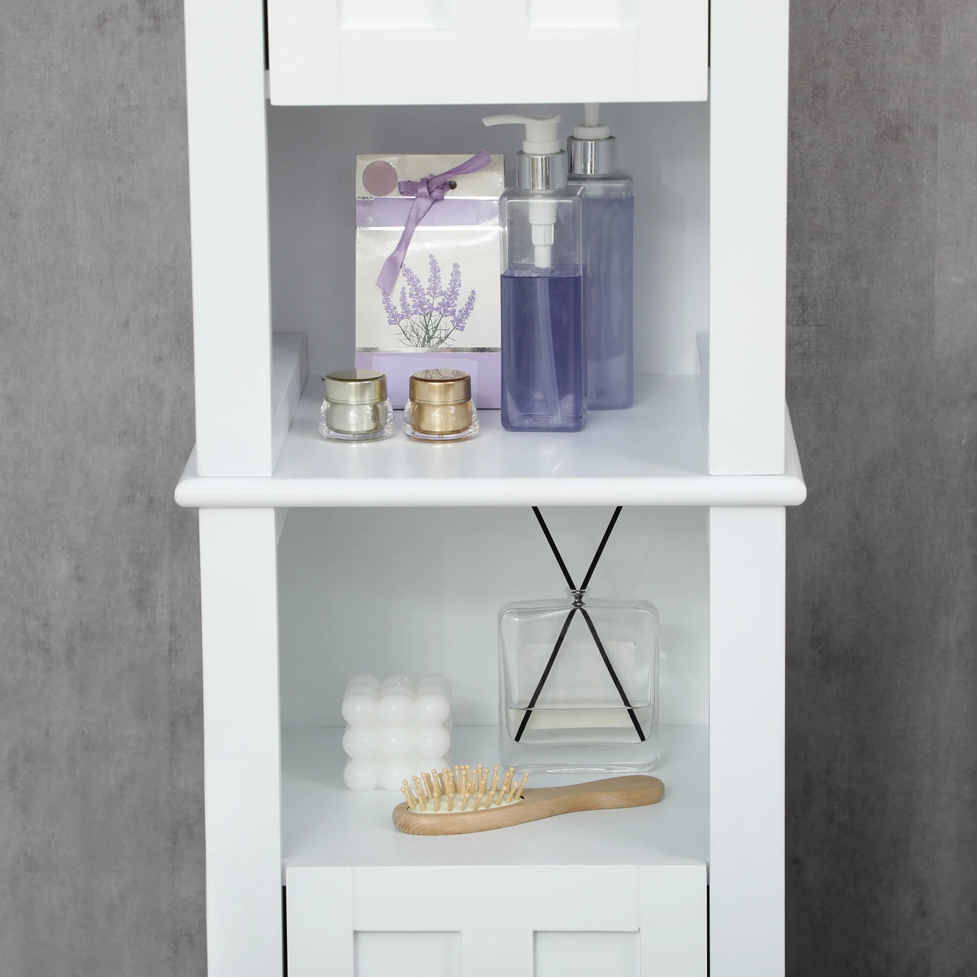Freestanding Bathroom Cabinet, Open Shelves, 13.8" x 11.8" x 62.4", White Bathroom Cabinets at Gallery Canada